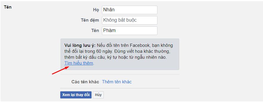 Đổi tên Facebook khi chưa đủ 60 ngày NTN? 6