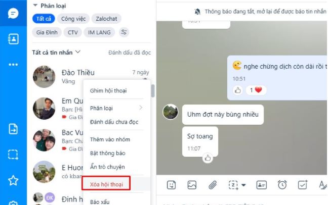 Làm thế nào để xóa và thu hồi tin nhắn trên Zalo 9