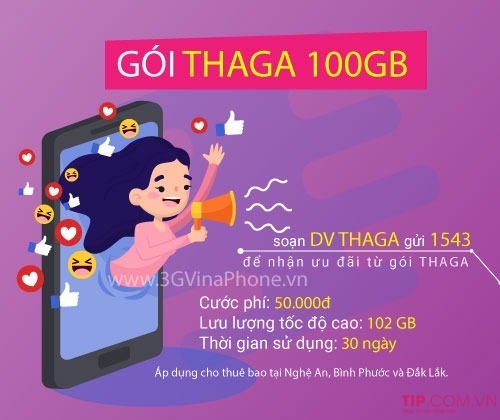 Nhận 102GB data chỉ 50k/tháng khi đăng ký THAGA Vina690 Vinaphone